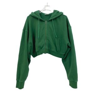 Elwood Green French Terry Organic Cotton Cropped Zip Up Hoodie Womens Size L